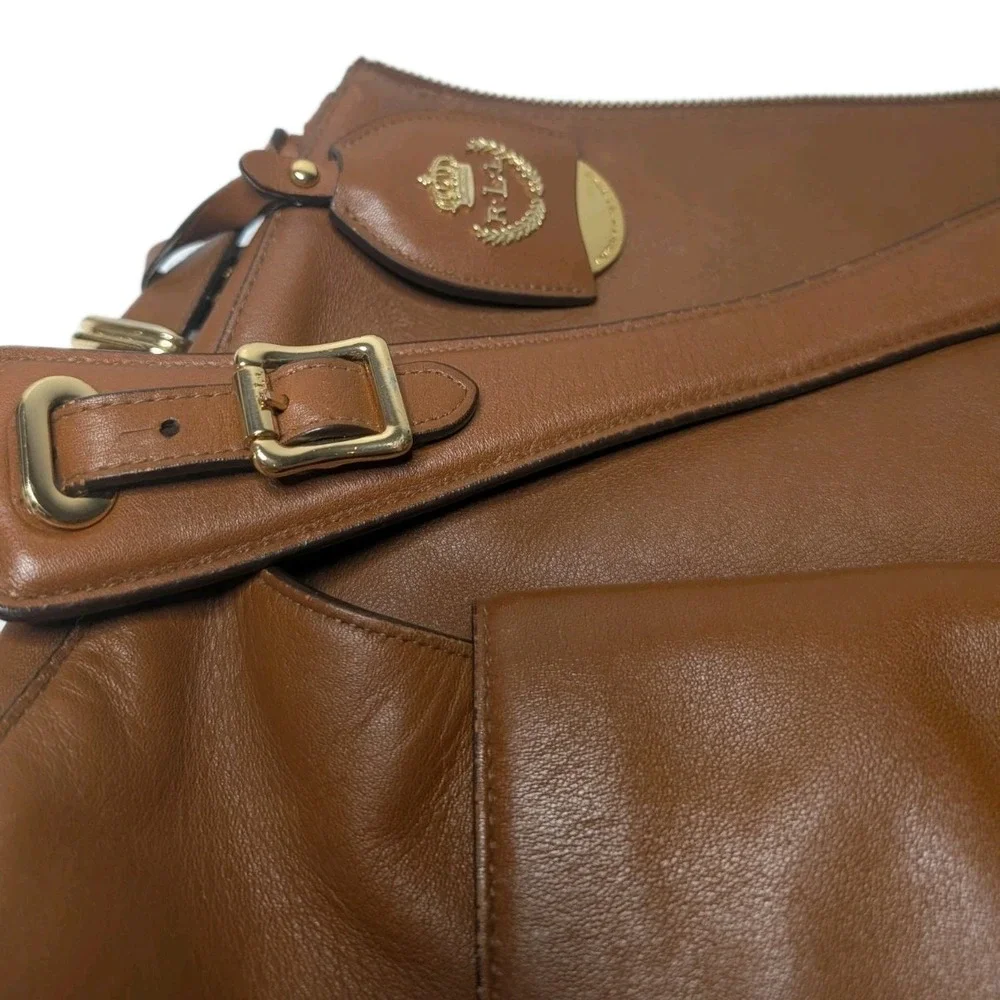 Lauren Ralph Lauren RLL Cognac Leather Hobo Shoulder Bag Gold Hardware Dust‎ Bag